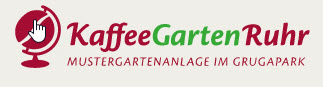 Roter Globus mit symbolisierter Kaffebohne als Corpus. Logo KaffeeGartenRuhr. Quelle: http://kaffeegartenruhr.de/