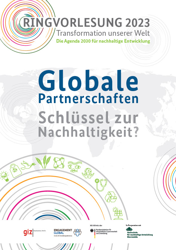 Titelseite Flyer zur Ringvorlesung 2023 Transformation unserer Welt - Die Agenda 2030 für nachhaltige Entwicklung. Quelle: Hochschule für nachhaltige Entwicklung Eberswalde (HNEE)