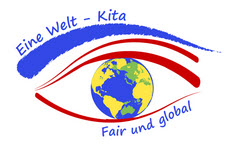 Skizziertes Auge mit Weltkugel als Pupille. Logo Eine Welt-Kita. Quelle: eineweltnetzwerkbayern.de