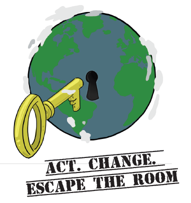 Grafik Act. Change. Escape the Room. Spiel für eine zukunftsfähige Welt.
