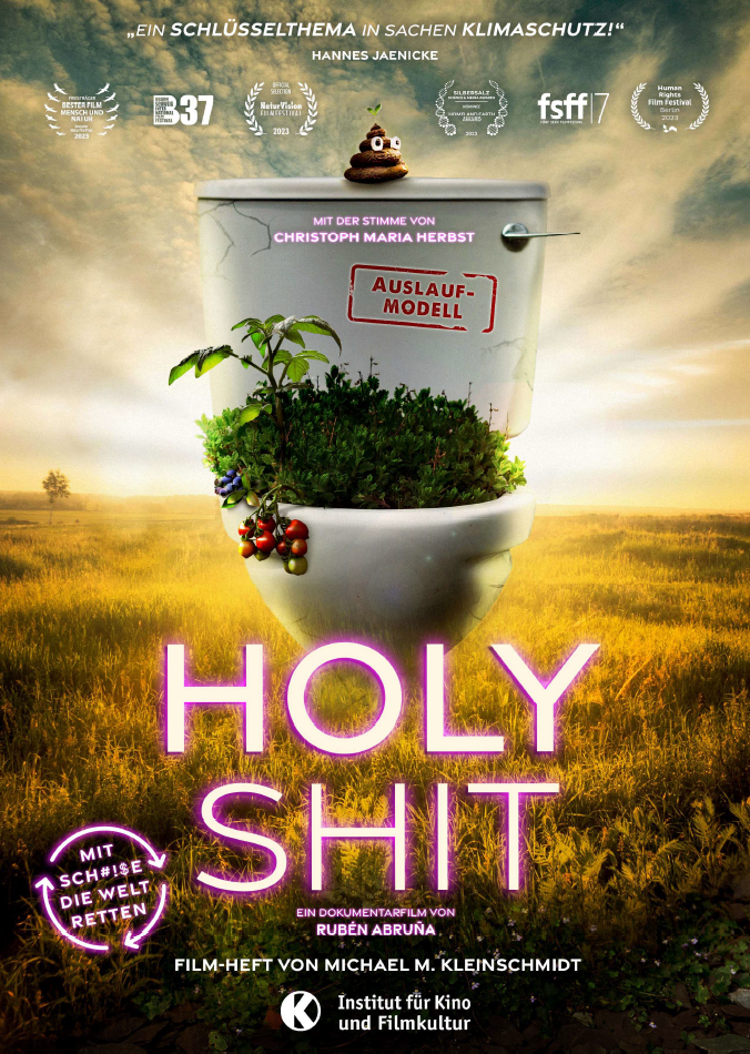 Filmplakat Holy Shit: Eine Toilette mit Wasserspülung, aus der grüne Pflanzen wachsen