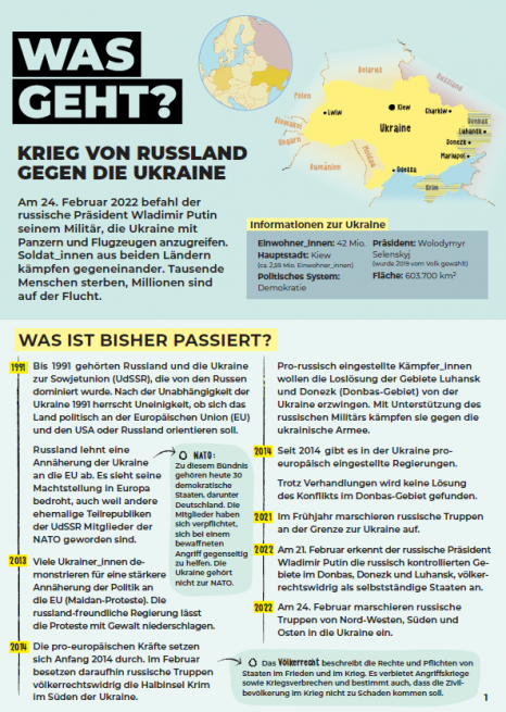 Titelseite von "Was geht? Krieg von Russland gegen die Ukraine"