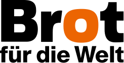 In großen schwarzen Druckbuchstaben geschrieben Brot für die Welt, das O ist orange. Logo von Brot für die Welt. Quelle: Brot für die Welt