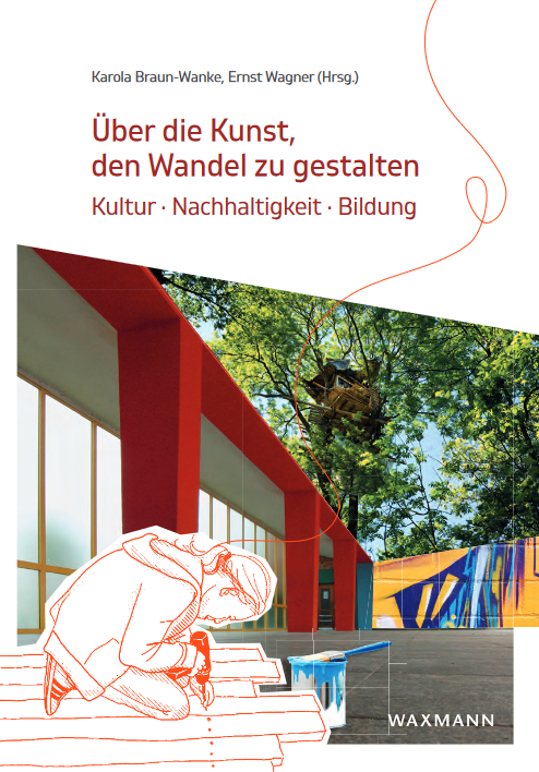 Titelbild des Buchs. Eine Frau schraubt an Holz vor dem Hintergrund einer Schule. Quelle: Waxmann Verlag.
