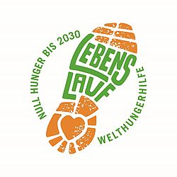 Skizzierter Fußabdruck in grün-orange mit dem Kampagnenmotto "LebensLauf, Quelle: welthungerhilfe.de