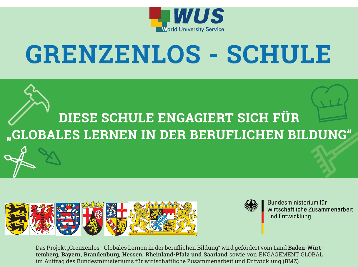 Plakette Grenzenlos-Schule. Quelle: World University Service Deutsches Komitee e. V.