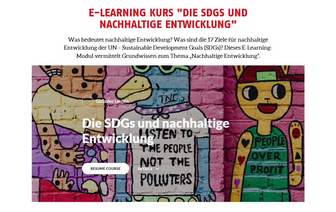 Screenshot E-Learning Kurs: Die SDGs und Nachhaltige Entwicklung. Quelle: AWO International e.V..