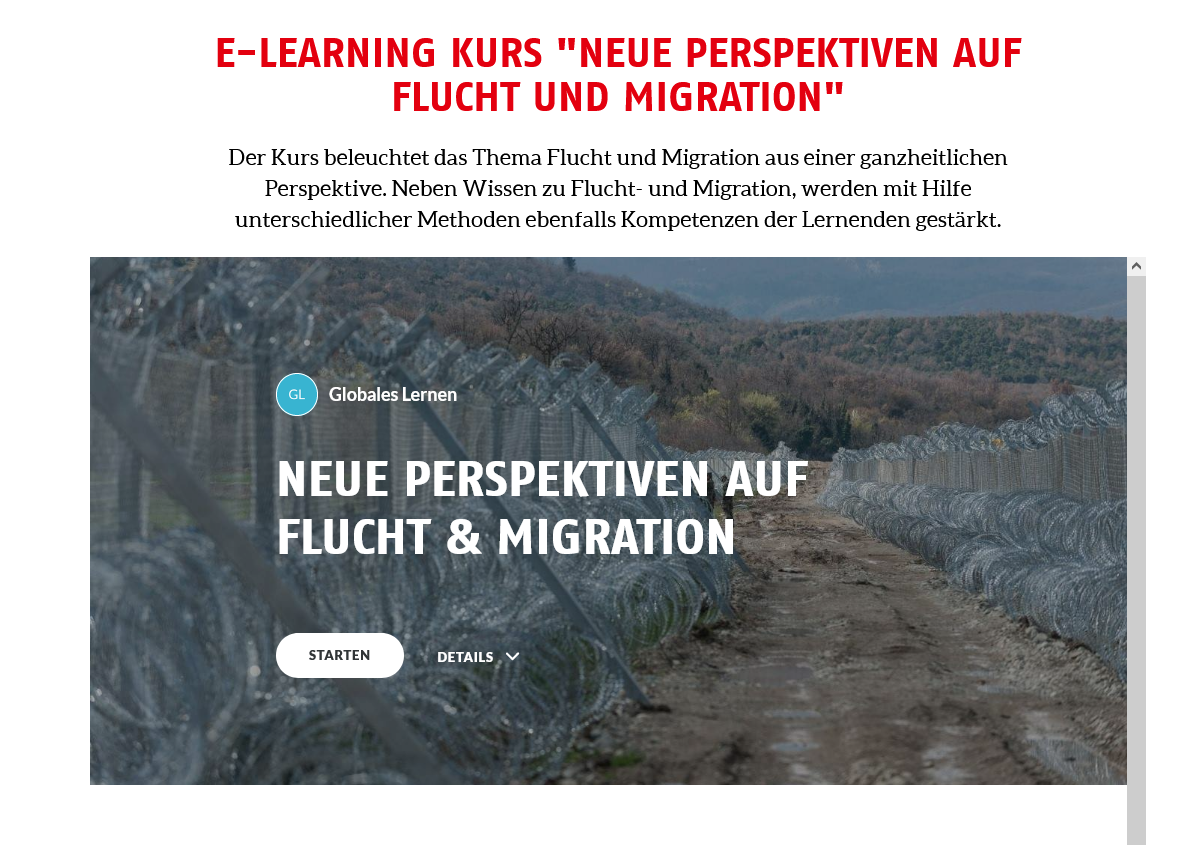 E-Learning Kurs „Neue Perspektiven auf Flucht und Migration“. Quelle: AWO International e.V.
