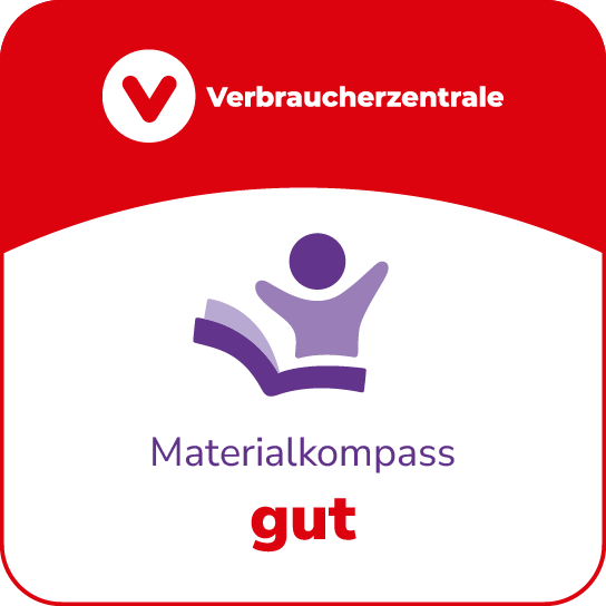 Siegel zur Bewertung "gut" im Materialkompass des Verbraucherzentrale Bundesverbands