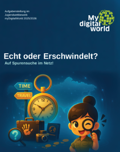 Titelseite Flyer zum myDigitalWorld Jugendwettbewerb für mehr Sicherheit im Netz!! Quelle: YAEZ GmbH 