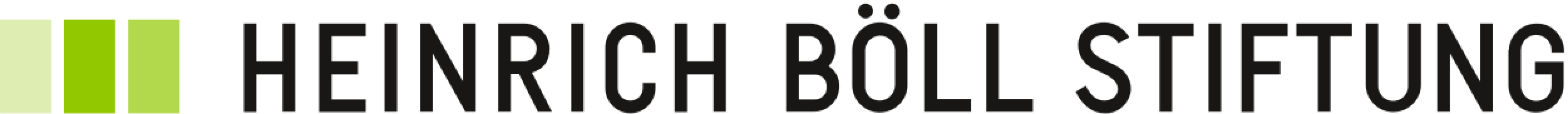 Logo der Heinrich Böll Stiftung: drei grüne Rechtecke in abgestuften Grüntönen links, daneben der Schriftzug „Heinrich Böll Stiftung" in schwarzen Großbuchstaben.