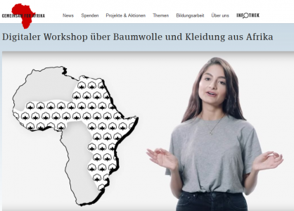 Screenshot Startseite Digitaler Workshop über Baumwolle und Kleidung aus Afrika. Quelle: www.gemeinsam-fuer-afrika.de