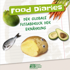 Titelseite Food Diaries – Der globale Fußabdruck der Ernährung. Quelle: GRÜNE LIGA Berlin e.V.