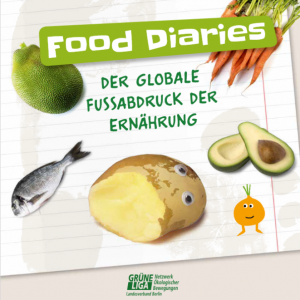 Titelseite Food Diaries – Der globale Fußabdruck der Ernährung. Quelle: GRÜNE LIGA Berlin e.V.