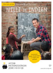 Reporter Willi Weitzel in einer Schulklasse in Indien. Titelseite Sternsinger-Magazin "Willi in Indien". Quelle: Kindermissionswerk 'Die Sternsinger'