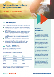 Flyer Titelseite weiter_wirken – Nachhaltigkeit erfolgreich vermitteln