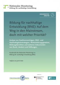 Titelseite Studie „Bildung für nachhaltige Entwicklung (BNE): Auf dem Weg in den Mainstream, doch mit welcher Priorität?" Quelle: bne-portal.de