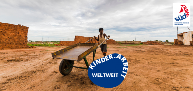 Titelbild Kinder.Arbeit. weltweit. Ein Kind schiebt eine Schubkarre. Quelle: actionbound.com