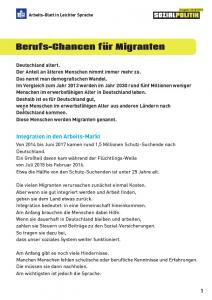 Arbeitsblatt: Berufs-Chancen für Migranten (in Leichter Sprache). 
