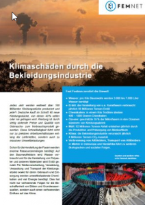 Titelseite Factsheet zu Klimaschäden durch die Bekleidungsindustrie.
