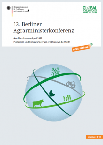 Titelblatt Abschlusskommuniqué 2021 Pandemien und Klimawandel  Quelle: bmel.de/DE/themen/internationales/global-forum-for-food-and-agriculture/gffa2021.html