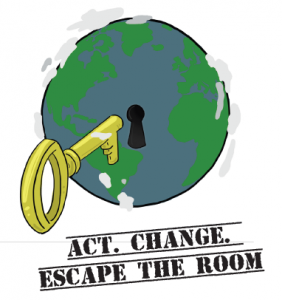 Grafik Act. Change. Escape the Room. Spiel für eine zukunftsfähige Welt.