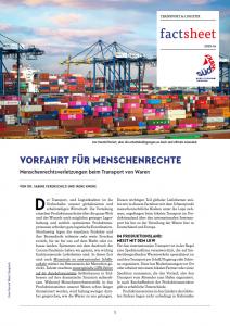 Titelseite Fact Sheet: Vorfahrt für Menschenrechte: Menschenrechtsverletzungen beim Transport von Waren