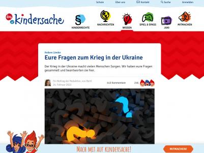 Screenshot Kinderwebsite: Kindersache.de des Deutschen Kinderhilfswerks e.V