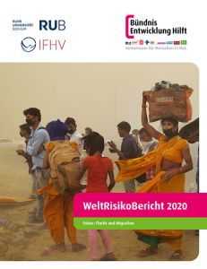 Titelseite WeltRisikoBericht 2020 zum Thema Flucht und Migration. Quelle: weltrisikobericht.de