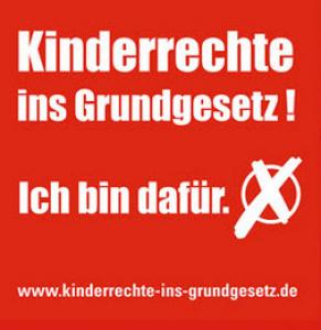 Gesetztes Kreuz bei "Ich bin dafür". Logo Kampagne Kinderrechte ins Grundgesetz. Quelle: kinderrechte-ins-grundgesetz.de 