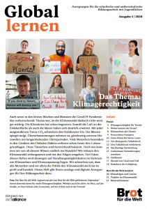 Titelbild Zeitschrift Global Lernen zum Thema Klimagerechtigkeit. Quelle: brot-fuer-die-welt.de