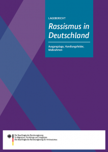 Titelseite des Lageberichts Rassismus in Deutschland: Ausgangslage, Handlungsfelder, Maßnahmen