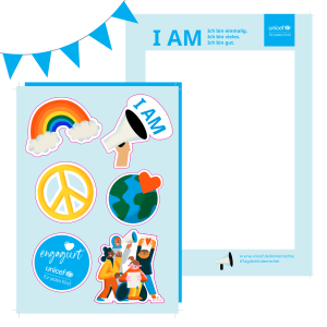 Bild der Aktionsmaterialien: Poster und Stickerbogen I AM 