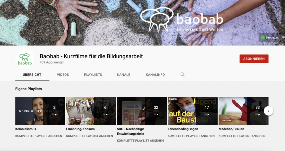 Screenshot YouTube-Kanal von Baobab. Quelle: YouTube