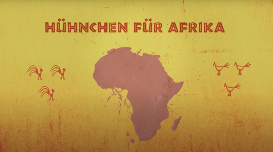 Afrikakarte mit dem Schriftzug „Hühnchen für Afrika“