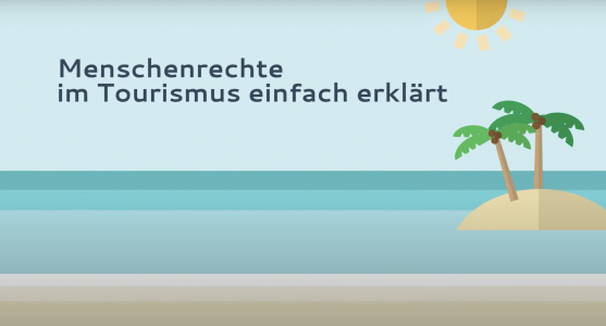 Animiertes Bild mit Strand, Meer, Palmen und Sonne