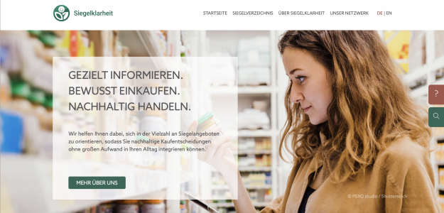 Screenshot der Website mit Frau beim Einkaufen