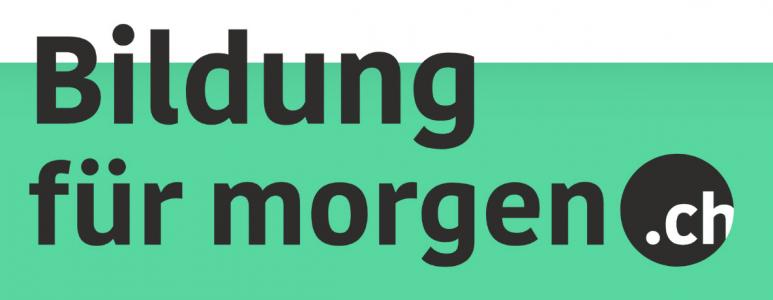 Schwarze Schrift "Bildung für morgen.ch" auf weißen und grünen Hintergrund. Logo des Portals Bildung für morgen Quelle: Gemeinwohl-Ökonomie Schweiz