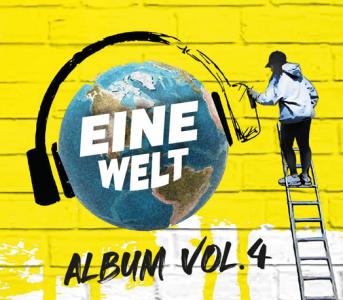 Die Weltkugel mit Kopfhörer. Grafik zum EINE WELT-Album Vol. 4. Quelle: eineweltsong.de