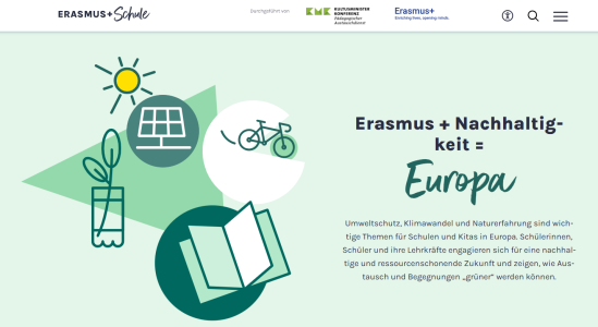Screenshot des Schwerpunkts "GreenErasmus" auf der Website von Erasmus+ Schule