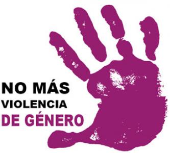 Lila Hand mit Text "no más violencia de género"