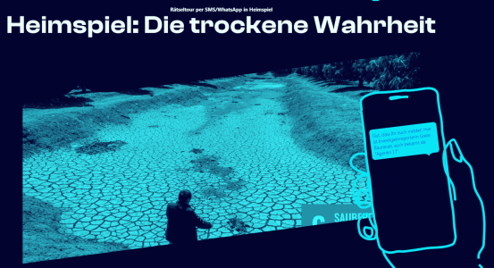 Eine trockene Landschaft und ein Smartphone sind abgebildet, die Hinweise auf das Rätsel geben 