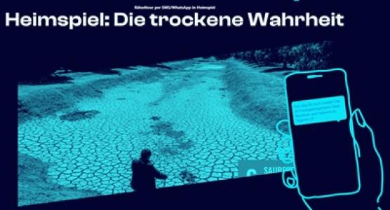 Eine trockene Landschaft und ein Smartphone sind abgebildet, die Hinweise auf das Rätsel geben 