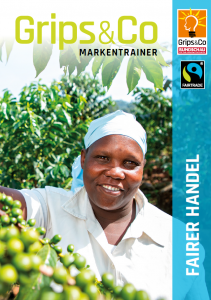 Logo Grips&Co. Eine Frau ist portraitiert vor Pflanzen mit Früchten. Quelle: Fairtrade Deutschland e.V.