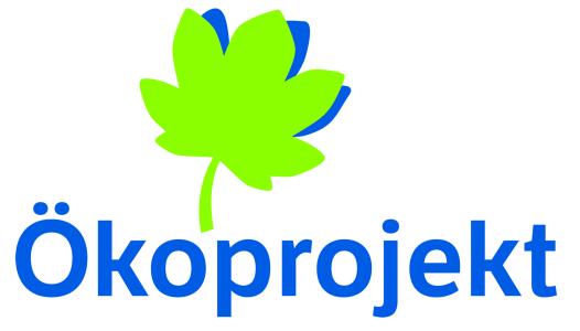 Ahornblatt, darunter Schriftzug Ökoprojekt. Quelle:  Ökoprojekt MobilSpiel e. V.