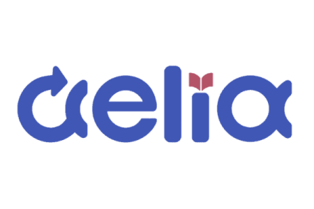 Projektname AELIA in blauen stlisierten Kleinbuchstaben