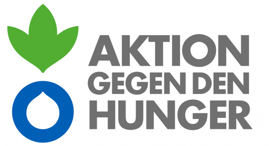 Logo Aktion gegen Hunger. Grüne Blätter über blauem Tropfen, der weiß ausgefüllt ist. Quelle und Copyright Aktion gegen Hunger.