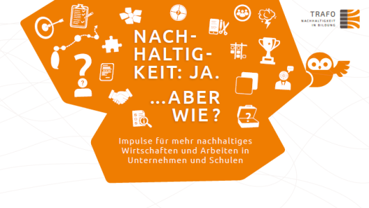 Titelseite Handreichung "Nachhaltigkeit – ja, aber wie? Impulse für mehr nachhaltiges Arbeiten und Wirtschaften in Unternehmen und Schulen".