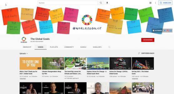 Screenshot The Global Goals auf YouTube https://www.youtube.com/c/TheGlobalGoals/videos