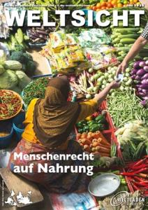 Auf dem Bild ist von oben zu sehen, wie eine Marktverkäuferin über das Gemüse hinweg vermutlich einen Geldschein von einer anderen Person annimmt. 